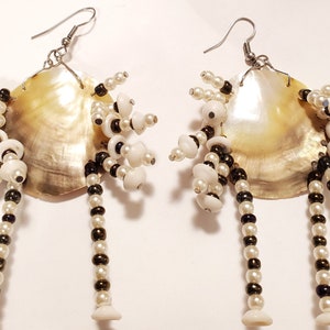 Sunburst Natural Mother of Pearl Shell Faux Pearl Hematite Gemstone Earrings