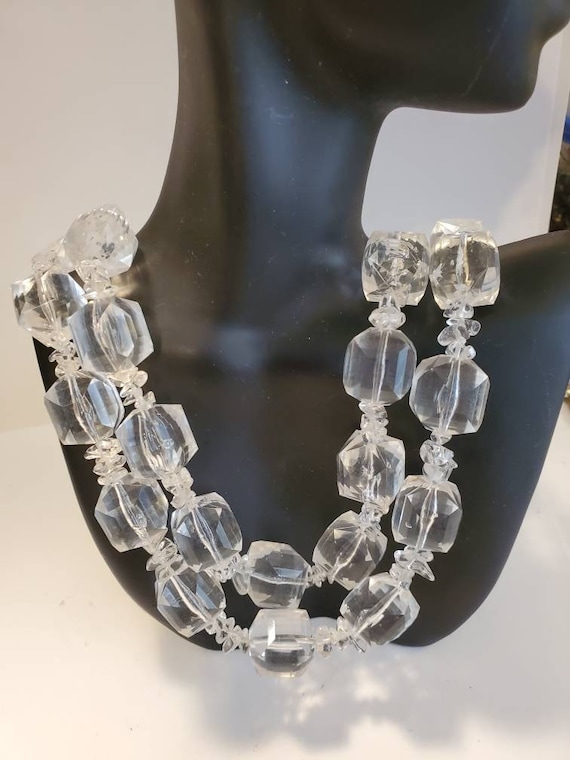 Clear Lucite Large Bead Crystal Chip Double Choker