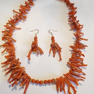 Salmon Natural Coral Branch Salmon Coral Beads Choker Necklace Earrings Set