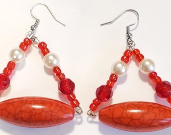 Red Faux Turquoise Red Glass Chandelier Earrings