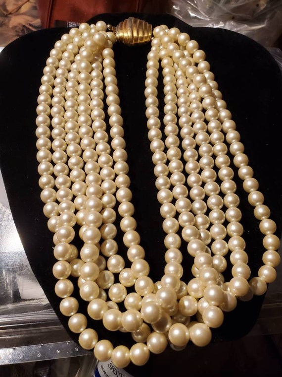 1950's CAROLEE Faux Pearl MultiStrand Goldtone Met