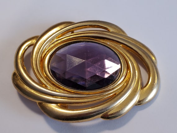 DAY_LOR Belt Buckle Gold Tone Metal Purple Rhines… - image 5