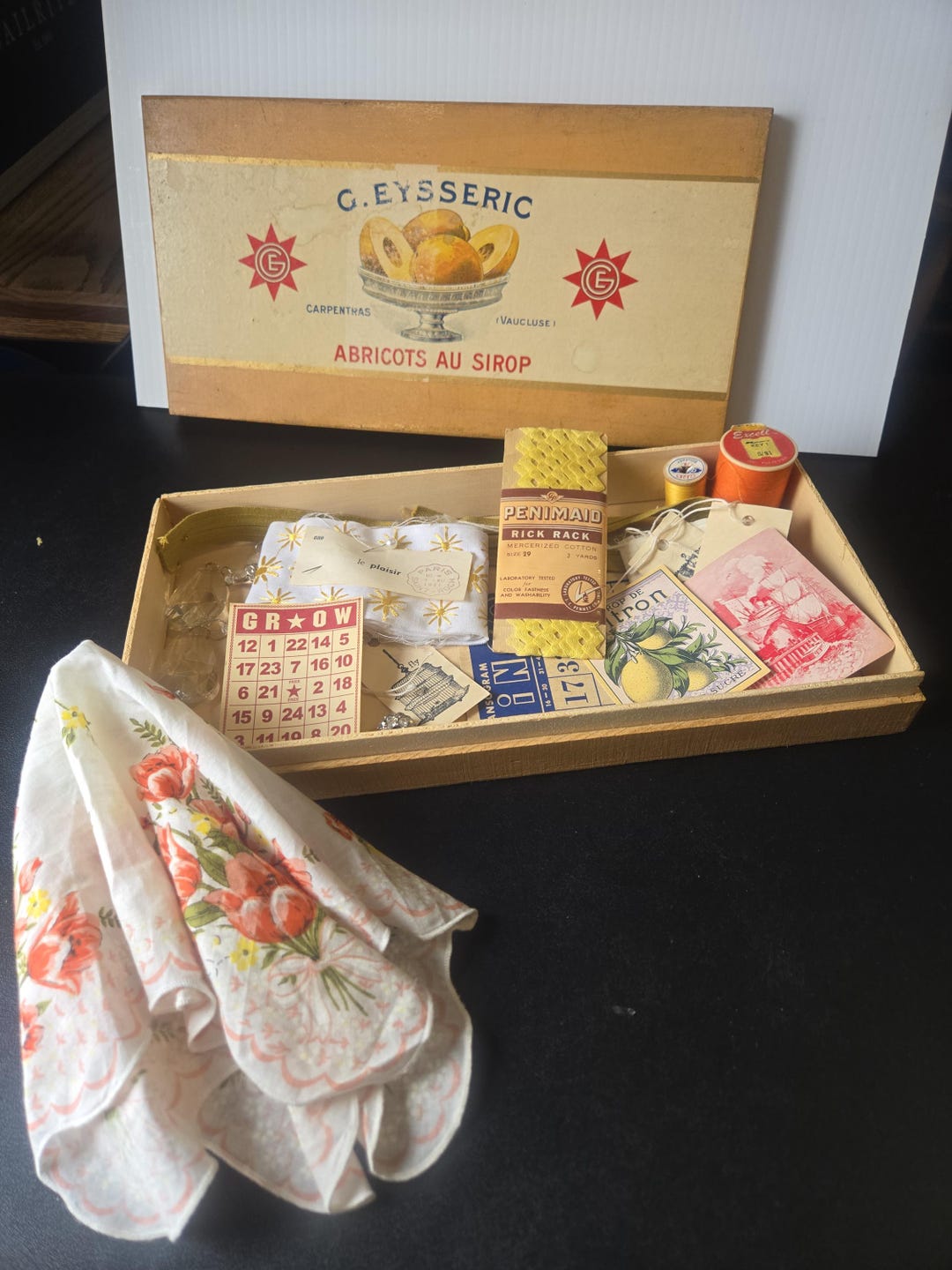 Vintage Wooden Apricot Box and Sewing Items - Etsy