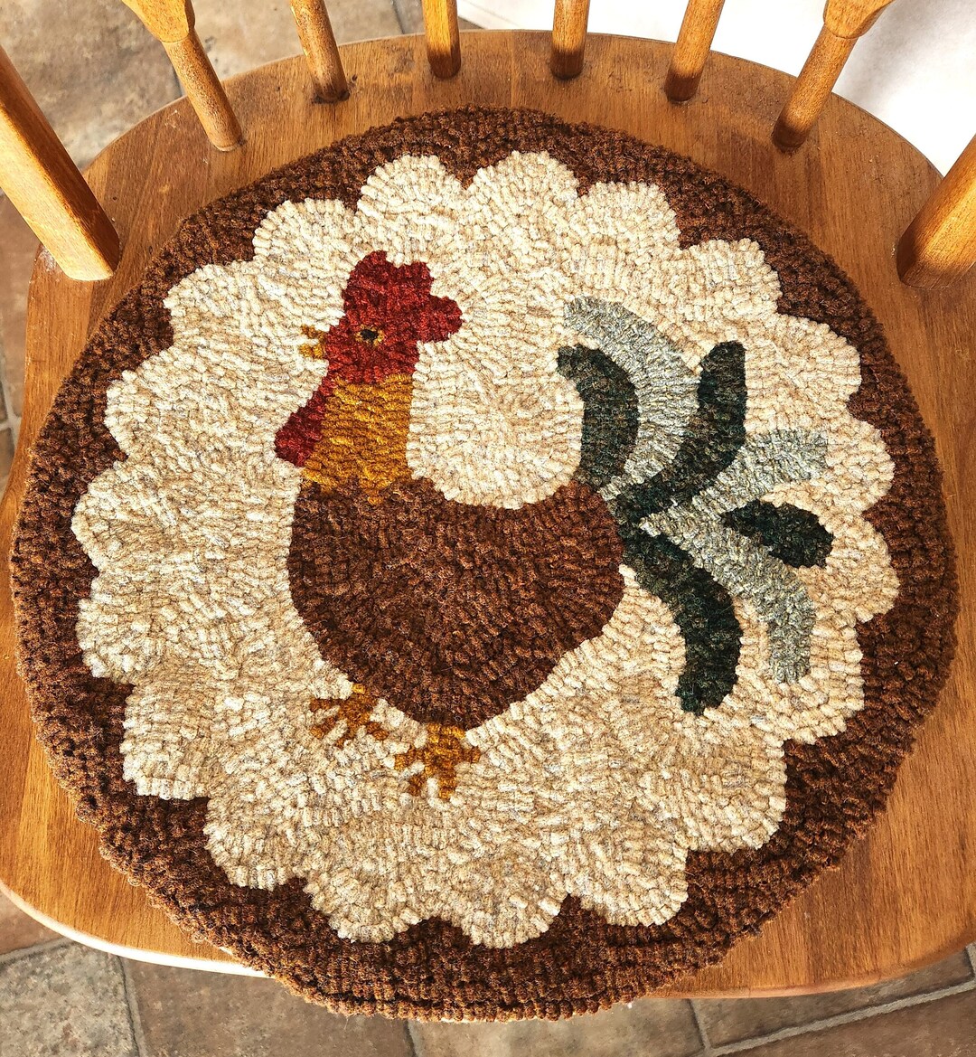 The Rooster- Handmade Primitive Hooked Wool Rug/chair Pad - Etsy