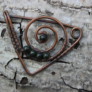 Shawl pin, scarf pin, sweater pin, copper brooch , antique copper shawl pin, wire wrap, semicircle, minimalist, metal