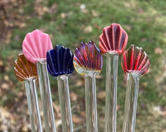 Set of 6 fan-topped drink stirrers