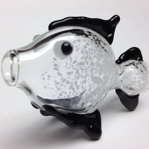 Glass pipe -fish chillum black and white; other fin colors: teal, cobalt blue, green, purple, pink, red, and white