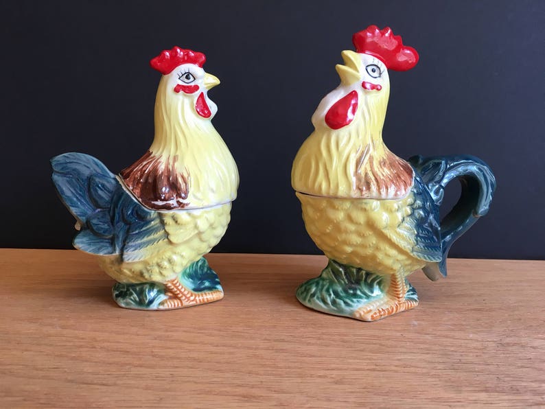 Rooster and Hen Salt and Pepper / Sugar Creamer Set Etsy