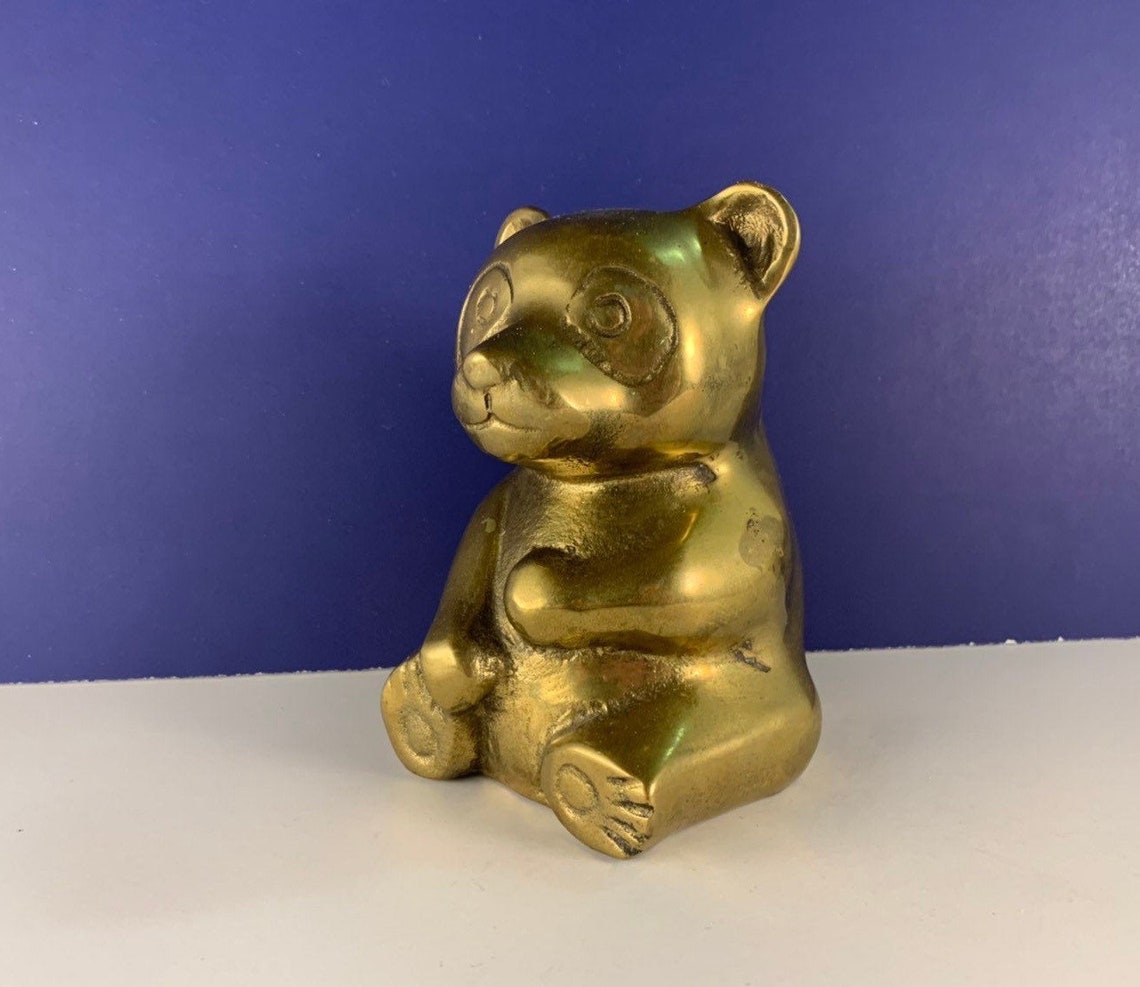 Vintage Brass Bear Figurine Sitting Bear Brass Statue Etsy