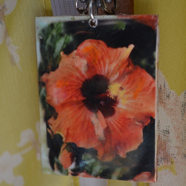 Handmade Encaustic Hibiscus Necklace