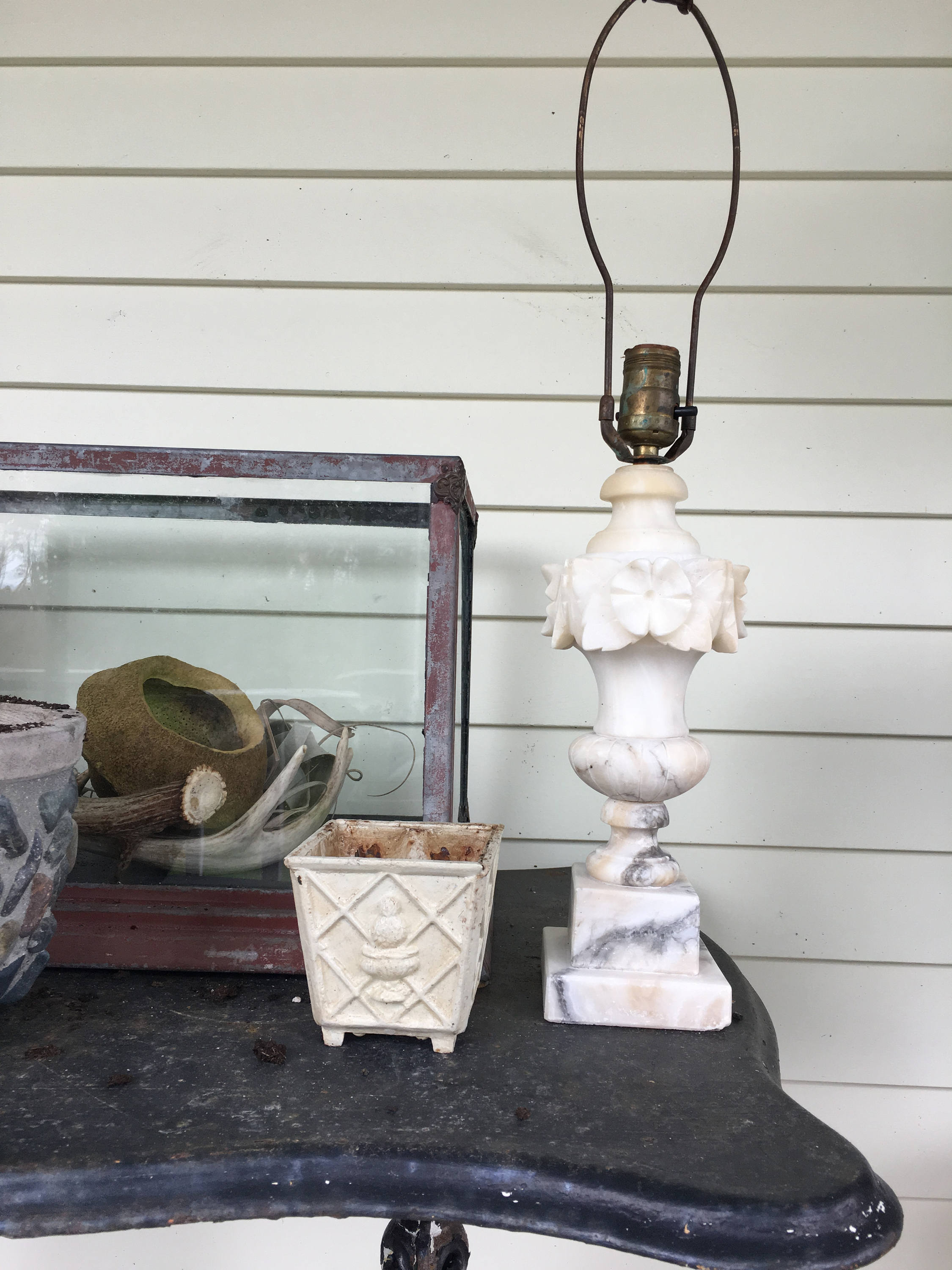 Vintage alabaster lamp base with harp and finial Etsy