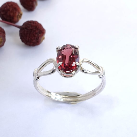 Faceted Garnet Ring, Genuine Crimson Oval, Sweet … - image 1