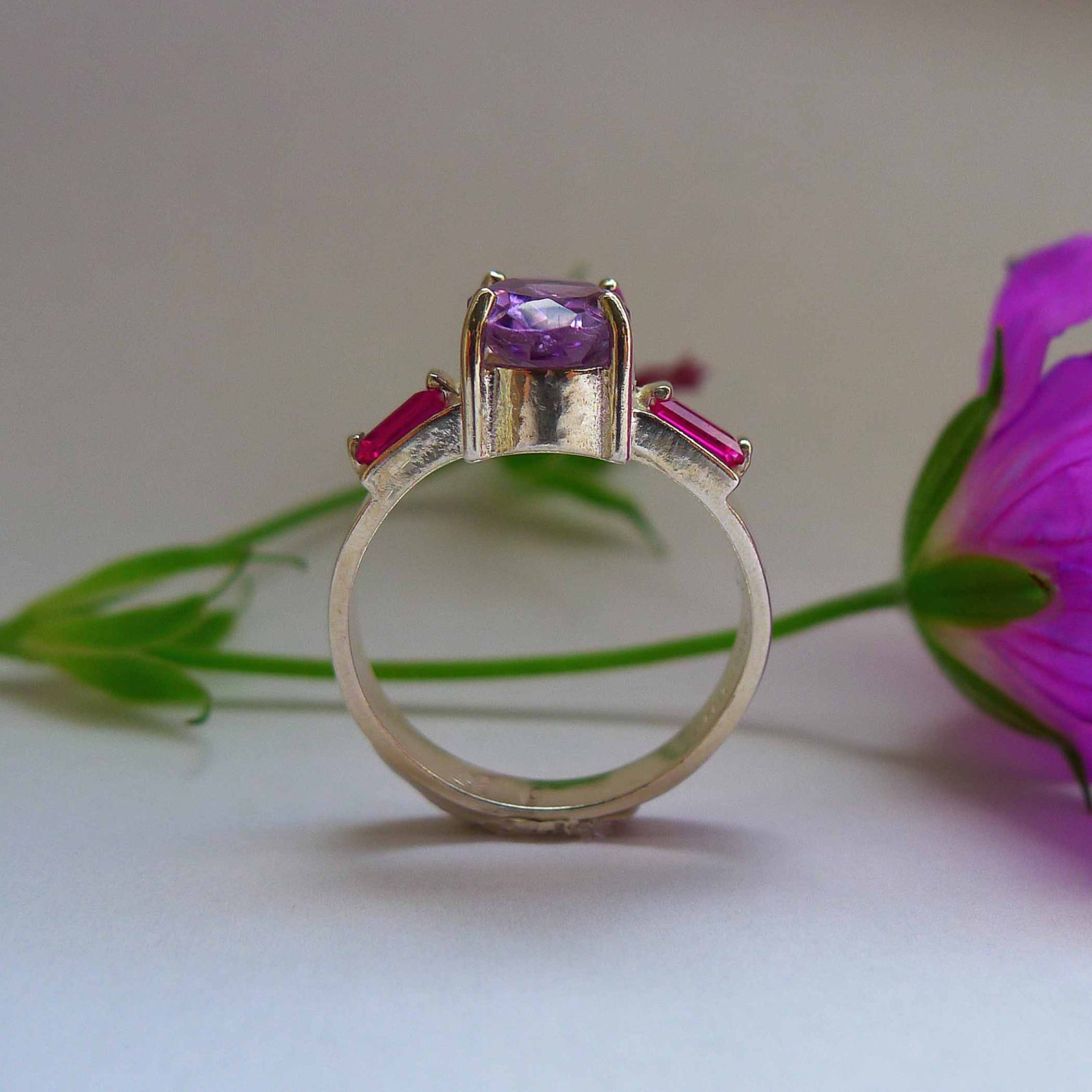 Amethyst Ruby Ring Synthetic Ruby Baguettes Fuschia Hot Pink - Etsy