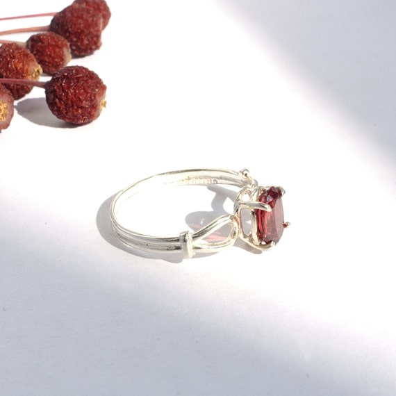 Faceted Garnet Ring, Genuine Crimson Oval, Sweet … - image 5