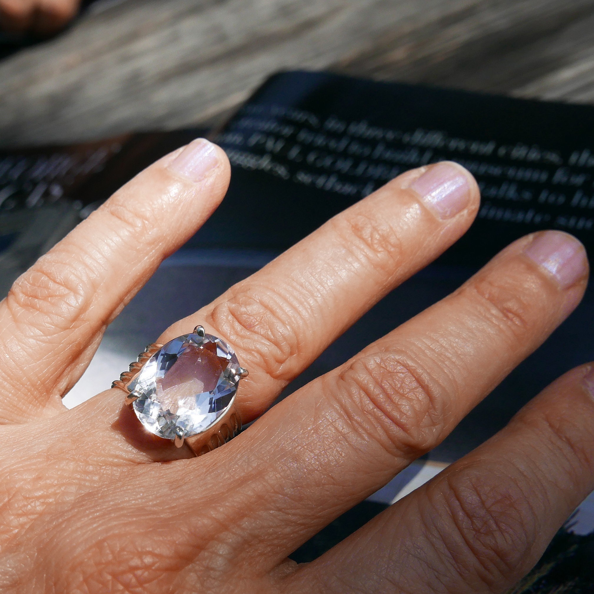 Multistone baguette cocktail ring Gorgeous fine costume jewelry Lavender stone ring Wide statement ring Unique designer jewelry