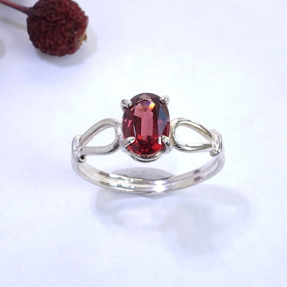 Faceted Garnet Ring, Genuine Crimson Oval, Sweet … - image 3
