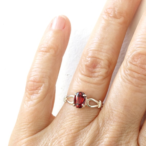 Faceted Garnet Ring, Genuine Crimson Oval, Sweet … - image 2