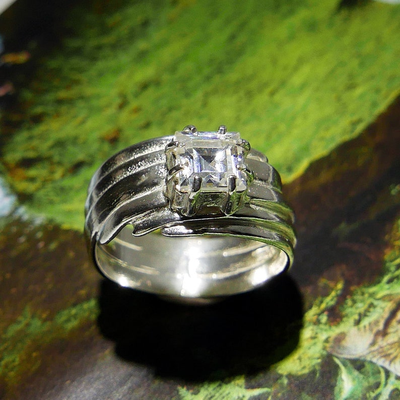 Princess Cut Synthetic Aquamarine Cubic Zirconia Three Stone Center Ring Sterling Silver Size 5