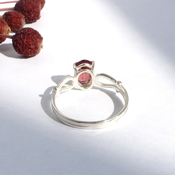 Faceted Garnet Ring, Genuine Crimson Oval, Sweet … - image 4