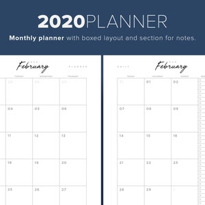 2020 Planner - Monthly Boxed Layouts - Digital Download PDF - Etsy