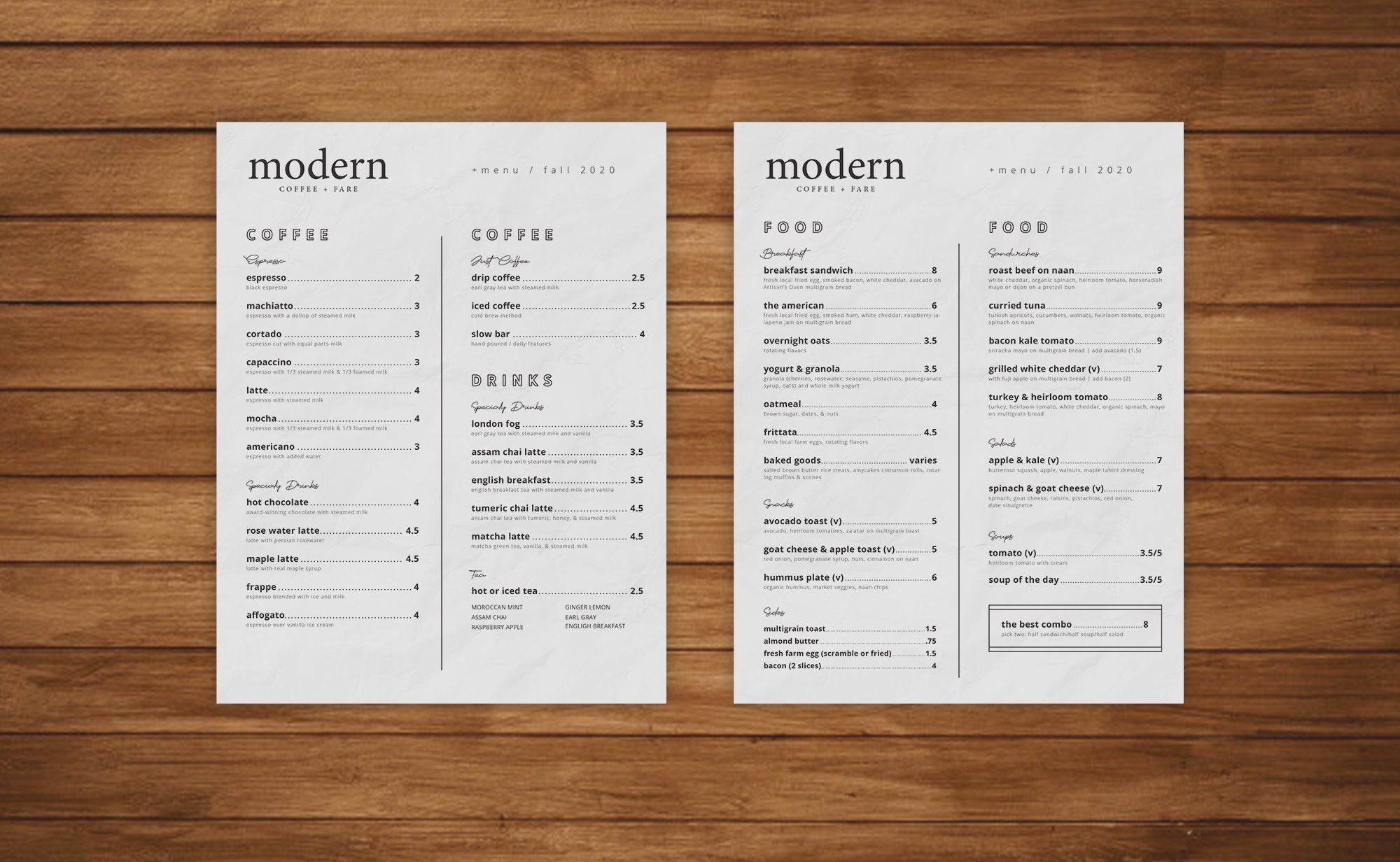 Modern Coffee + Food Menu Indesign Template - Etsy