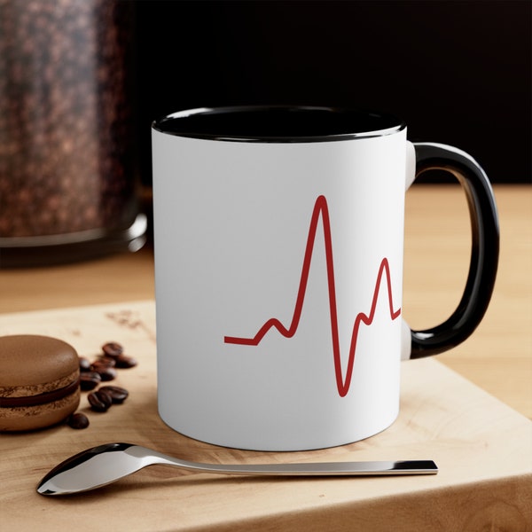 Sine Wave Coffee Mug - Double Sided Black Accent White Ceramic 11oz by TheGlassyLass