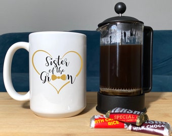 Sister of the Groom Personalized Wedding Party Coffee Mug by TheGlassyLass (Dishwasher & Microwave Safe)