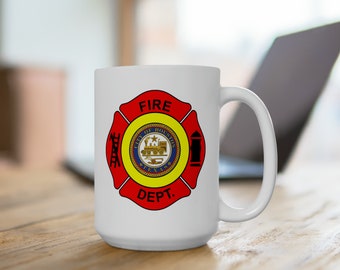 Houston Fire Department Coffee Mug - Double Sided White Ceramic 15oz by TheGlassyLass