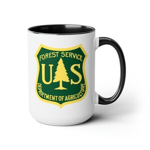US Forest Service Coffee Mug Double Sided Black Accent White Ceramic 15oz by TheGlassyLass image 2