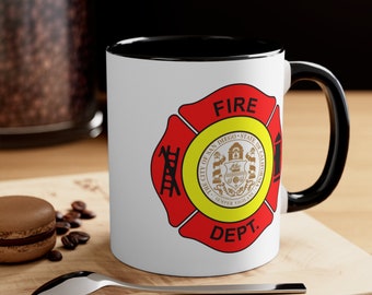 San Diego Fire Department Coffee Mug - Double Sided Black Accent White Ceramic 11oz by TheGlassyLass