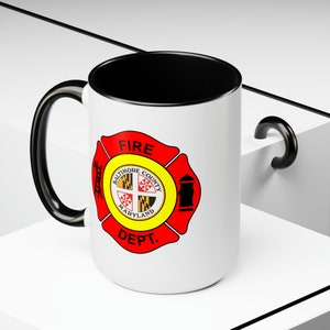 Baltimore Fire Department Coffee Mug Double Sided Black Accent White Ceramic 15oz by TheGlassyLass image 5