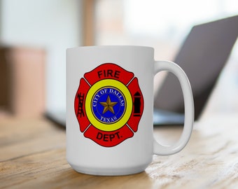 Dallas Fire Department Coffee Mug - Double Sided Print White Ceramic 15oz by TheGlassyLass