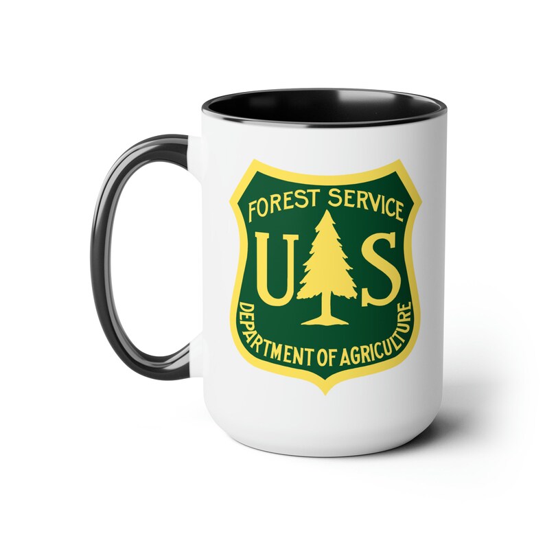 US Forest Service Coffee Mug Double Sided Black Accent White Ceramic 15oz by TheGlassyLass image 4