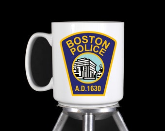 Boston Police - Thermal Printed Dishwasher Safe Coffee Mugs. And Water Bottles - Handmade by TheGlassyLass