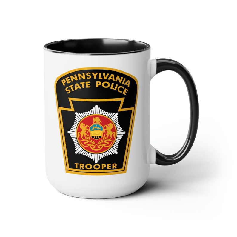 Pennsylvania State Police Coffee Mugs Double Sided Black Accent White Ceramic 15oz by TheGlassyLass image 4