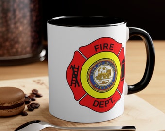 Houston Fire Department Coffee Mug - Double Sided Black Accent White Ceramic 11oz by TheGlassyLass