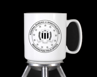 FBI Washington Field Office B&W Double Sided - Dishwasher Safe Thermal Printed White Ceramic Coffee Mugs - Handmade by TheGlassyLass