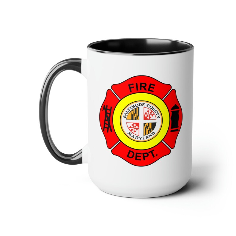 Baltimore Fire Department Coffee Mug Double Sided Black Accent White Ceramic 15oz by TheGlassyLass image 2