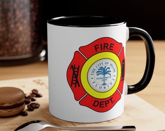 Miami Fire Department Coffee Mug - Double Sided Black Accent White Ceramic 11oz by TheGlassyLass
