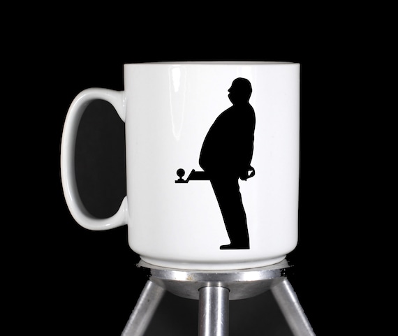 Alfred Hitchcock Presents - Thermal Printed Large White Ceramic Coffee Mug  - Handmade by TheGlassyLass