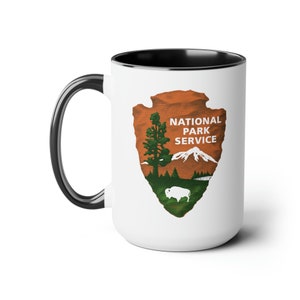 National Park Service Coffee Mug Double Sided Black Accent White Ceramic 15oz by TheGlassyLass image 2