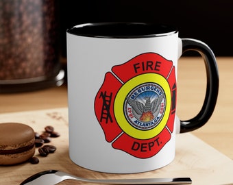 Atlanta Fire Department Coffee Mug - Double Sided Black Accent White Ceramic 11oz by TheGlassyLass