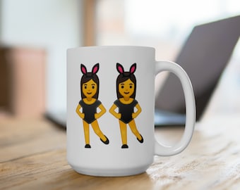 Twins Emoji Coffee Mug - Double Sided White Ceramic 15oz by TheGlassyLass