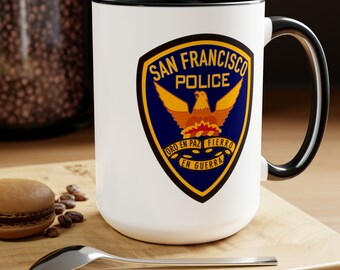 San Francisco Police Coffee Mug - Double Sided Black Accent White Ceramic 15oz by TheGlassyLass