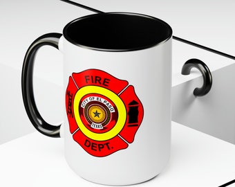 El Paso Fire Department Coffee Mug - Double Sided Black Accent White Ceramic 15oz by TheGlassyLass