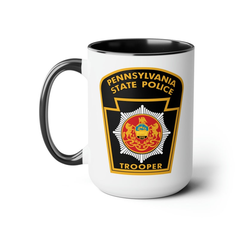 Pennsylvania State Police Coffee Mugs Double Sided Black Accent White Ceramic 15oz by TheGlassyLass image 2