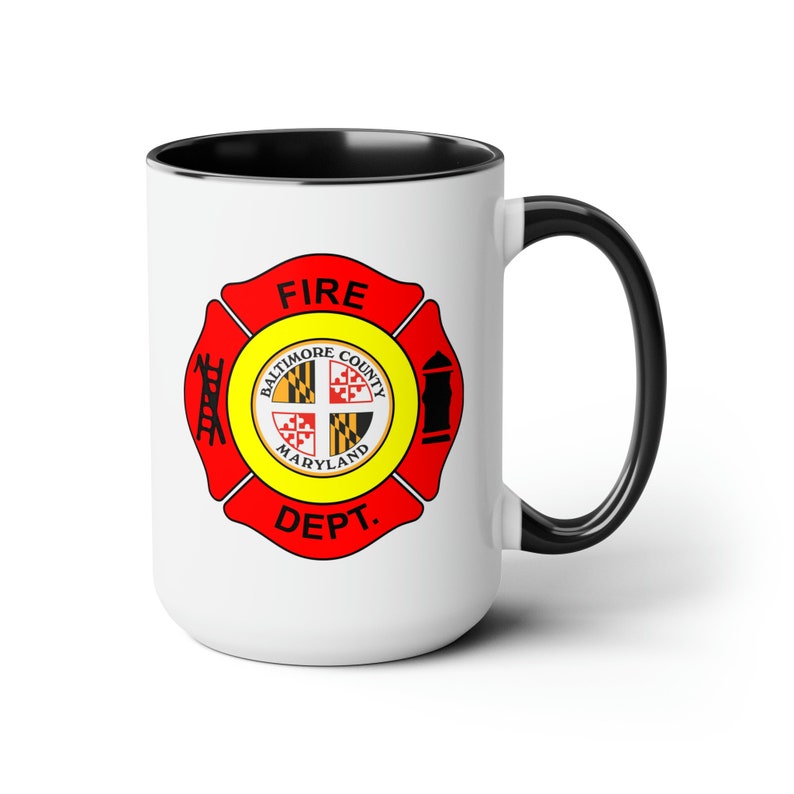 Baltimore Fire Department Coffee Mug Double Sided Black Accent White Ceramic 15oz by TheGlassyLass image 4