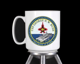 USS George H. W. Bush Aircraft Carrier (CVN-77) Personalized Coffee Mug - Dishwasher Safe Thermal Printed - Handmade by TheGlassyLass