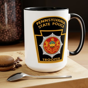 Pennsylvania State Police Coffee Mugs Double Sided Black Accent White Ceramic 15oz by TheGlassyLass image 5