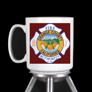 Personalized Custom Coffee Mugs Shot Glasses Water Bottled "Orange County Fire Authority" - Thermal Printed Dishwasher Safe - Handmade by TheGlassyLass TheGlassyLass.Etsy.com